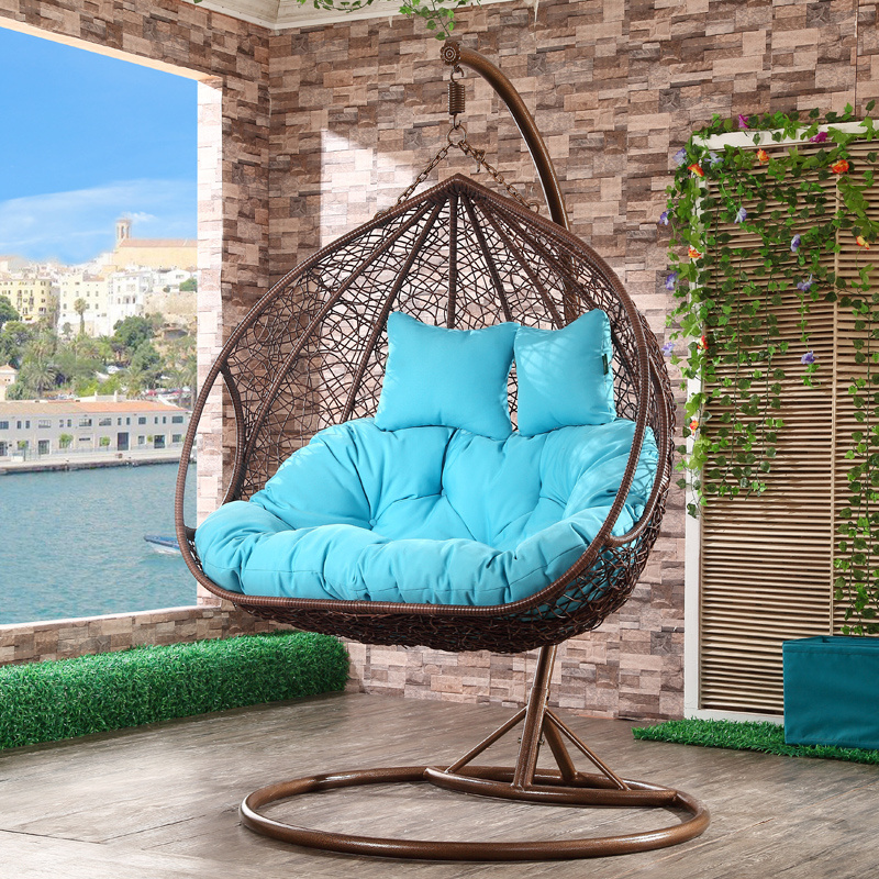 Balcony Double Two Seat Wicker Swing Chair with corner table