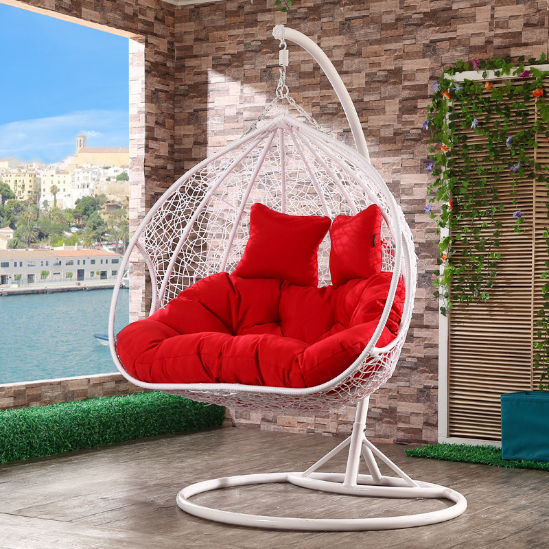 Balcony Double Two Seat Wicker Swing Chair with corner table