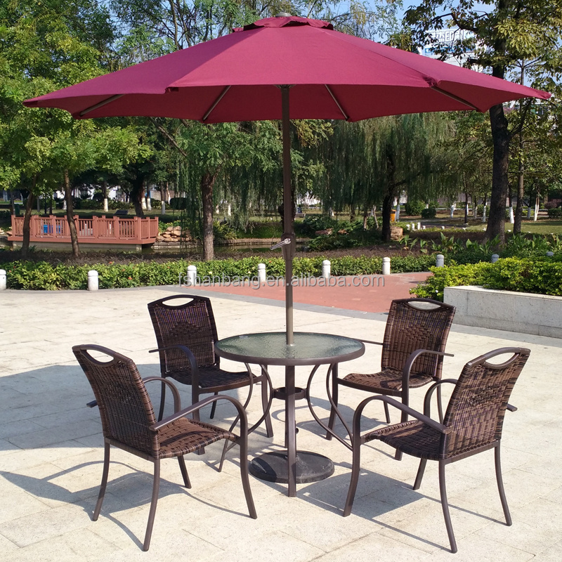 6 piece Outdoor Garden Patio Furniture Glass Aluminum Dining Table Sling Chair Umbrella Set