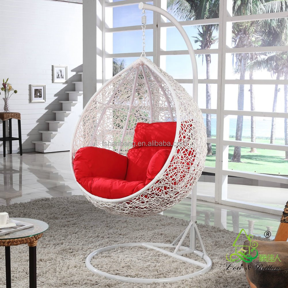 New Trendy Indoor Outdoor Bedroom Balcony Resin Plastic PVC PE Rattan Wicker Single Seat Swing Chair