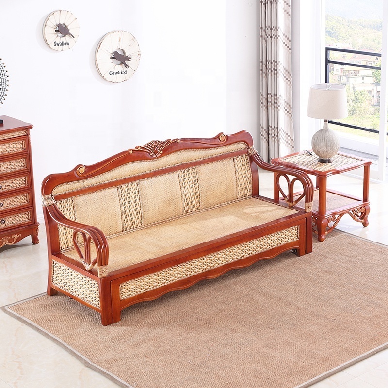 Unique Hand Carved Living Room Furniture I Shape Sofa Cum Bed  Set