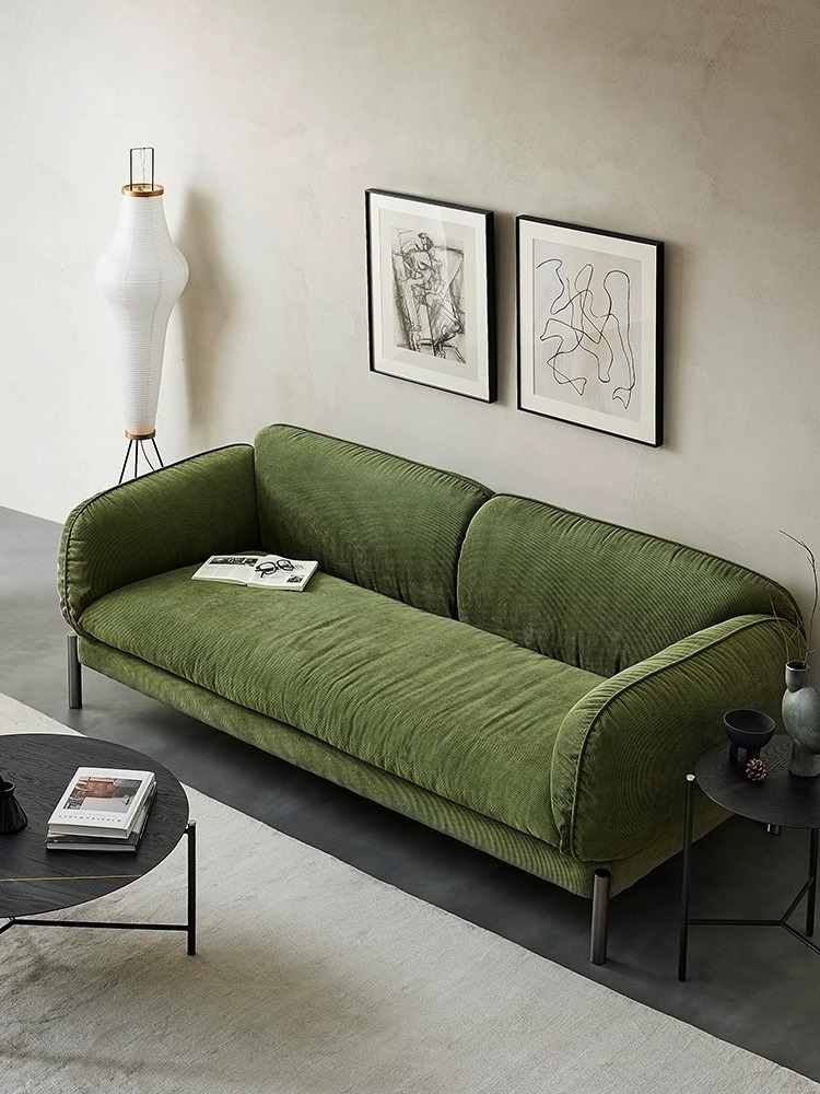 Nordic retro style corduroy cloth Duoer sofa simple living room modern small apartment dark green