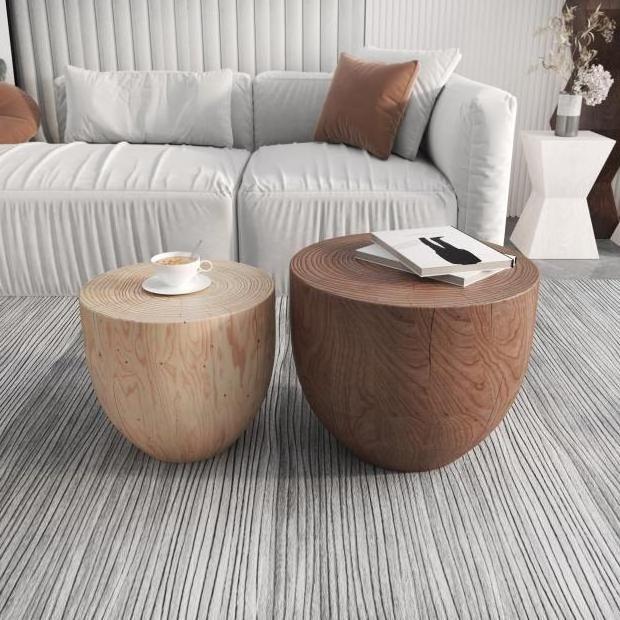 Solid wood block stool Nordic log edge a few stump decoration round living room home chair wooden end table