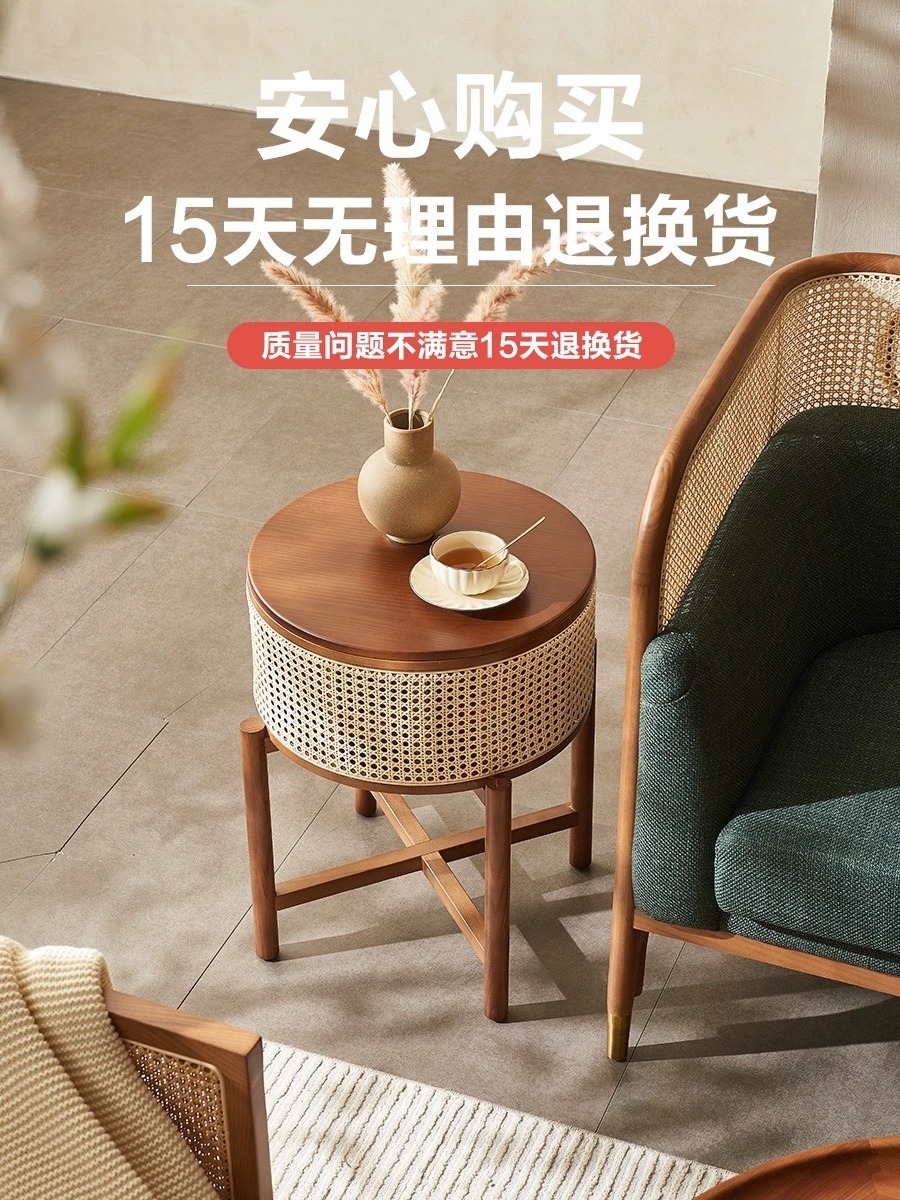 Log rattan woven northern Europe simple rattan sofa side creative storage solid wood small coffee table