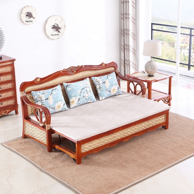 Unique Hand Carved Living Room Furniture I Shape Sofa Cum Bed  Set