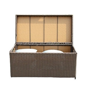 Wicker Patio Deck Pool Storage Box Chest Trunk Cushion Pillow Toy Bin Poolside Storing