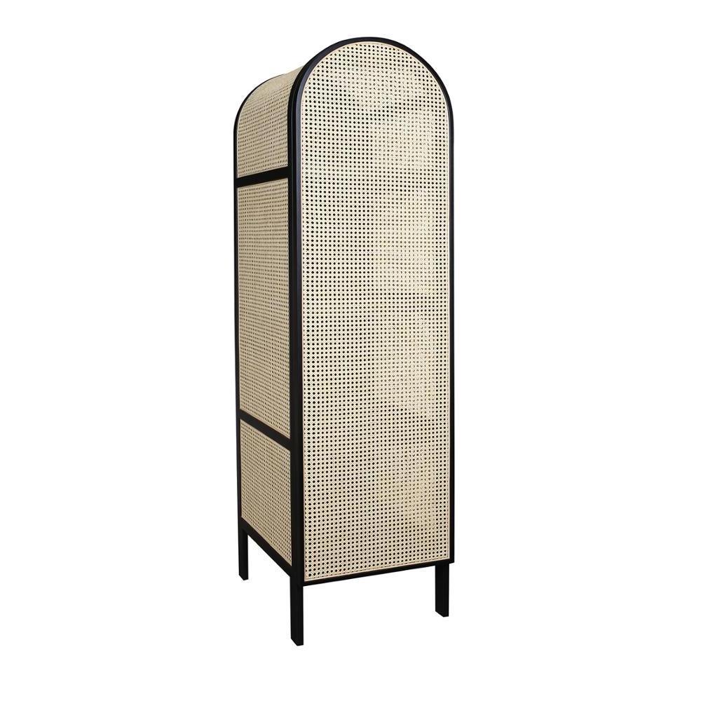 Nordic French Half Round 1 Door Rattan Cane Tall Wine Cabinet