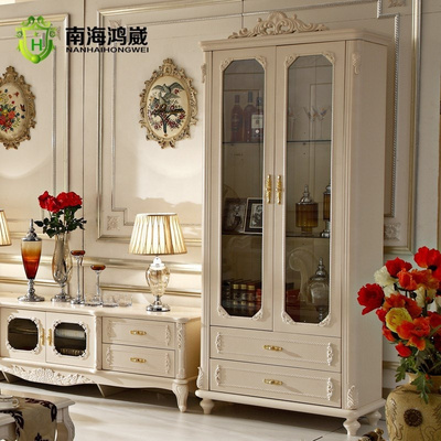 Classical French Furniture Design One Two Doors Living Room Wooden TV Glass Display Cabinets