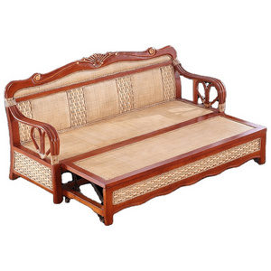 Unique Hand Carved Living Room Furniture I Shape Sofa Cum Bed  Set