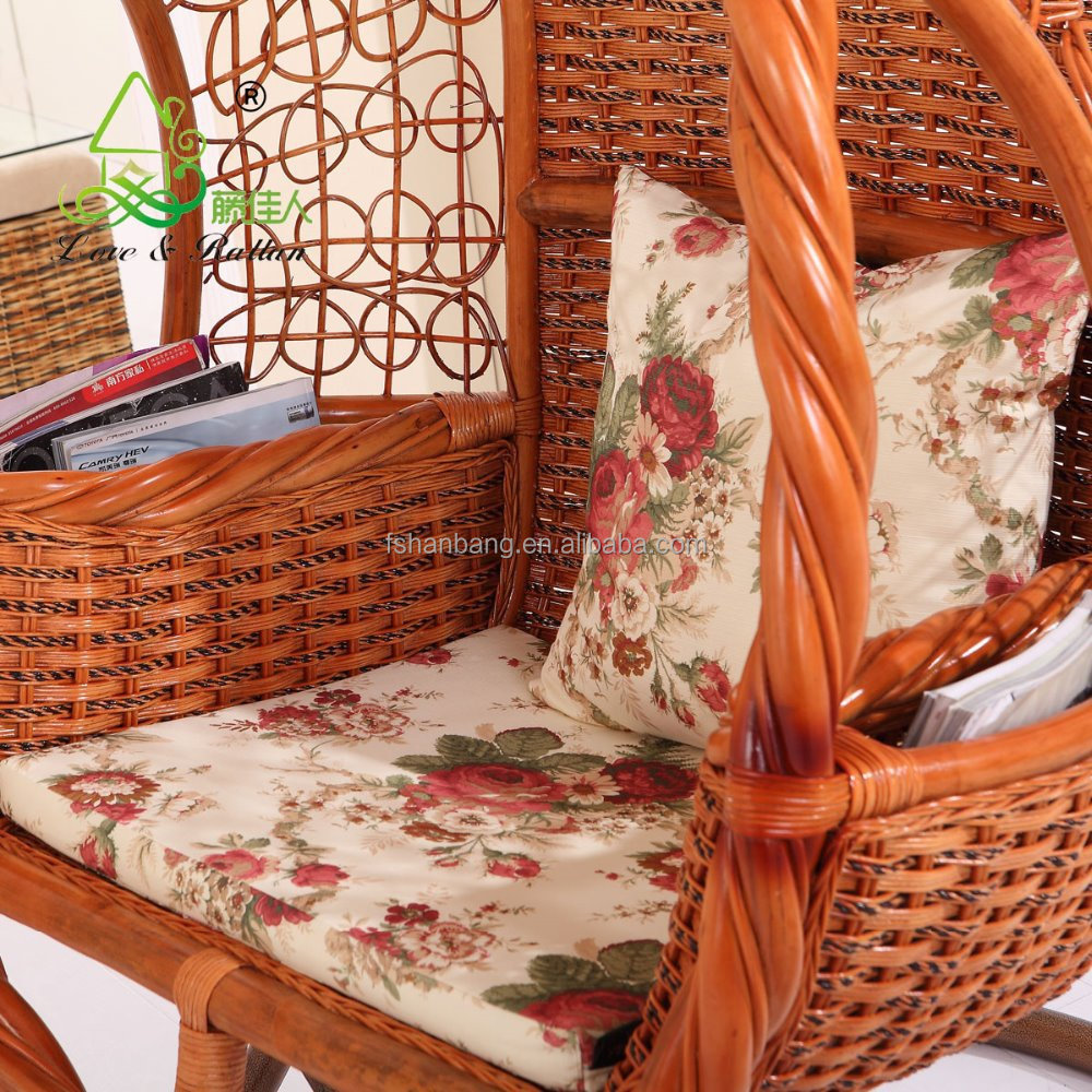 High Quality French Indoor Bamboo Real Natural Rattan Wicker Cane Hanging Swing Chair with Stand