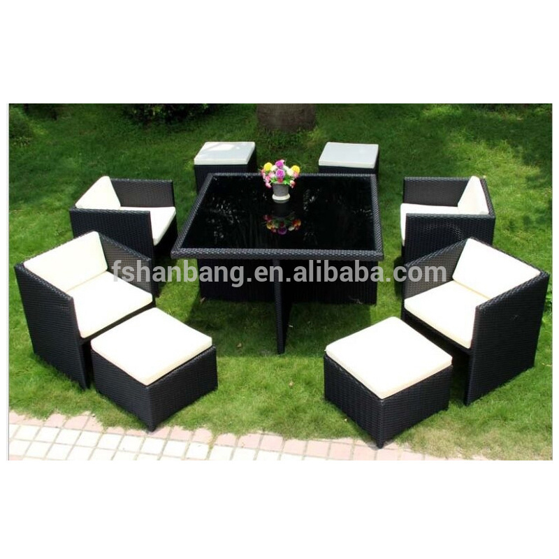 Space-saving Garden Rattan cube set table outdoor dining set