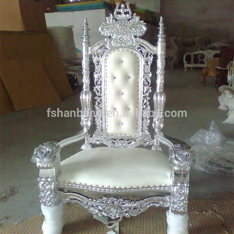 Luxury Reception Carved Wooden Leather Fabric King Queen  Throne Indian Wedding Mandap Chair