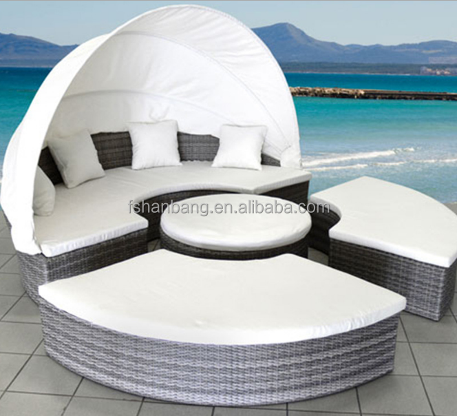 Outdoor daybed With wicker sectional canopy day bed Lounge Patio Deck Set Furniture