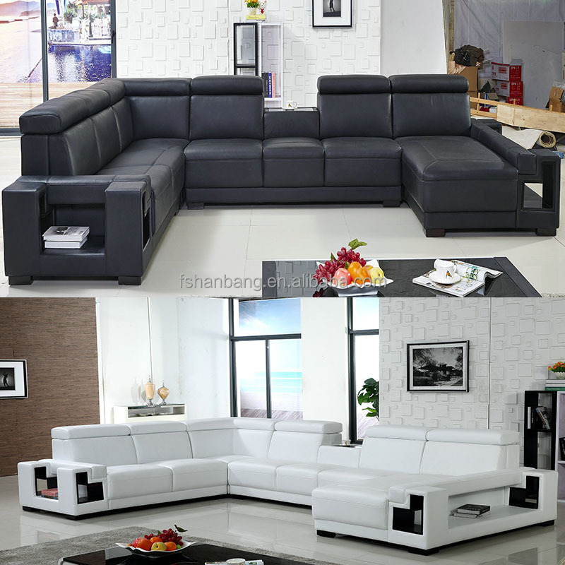 Living Room Furniture Guangzhou Black and White Leather Sectional Sofa Set