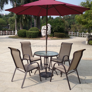 Light Weight Outdoor Garden Balcony Aluminum Sling Patio Furniture 3,5 pcs Glass Table Stackable Chair Set