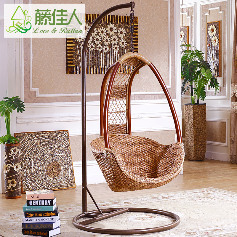 Indoor Natural Rattan Cane Wooden Hanging Pod Chair Swing