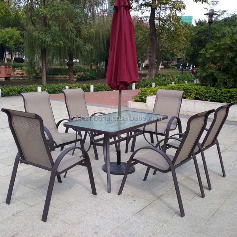 2016 wholesale garden Patio modern aluminum frame dining table and sling chair set