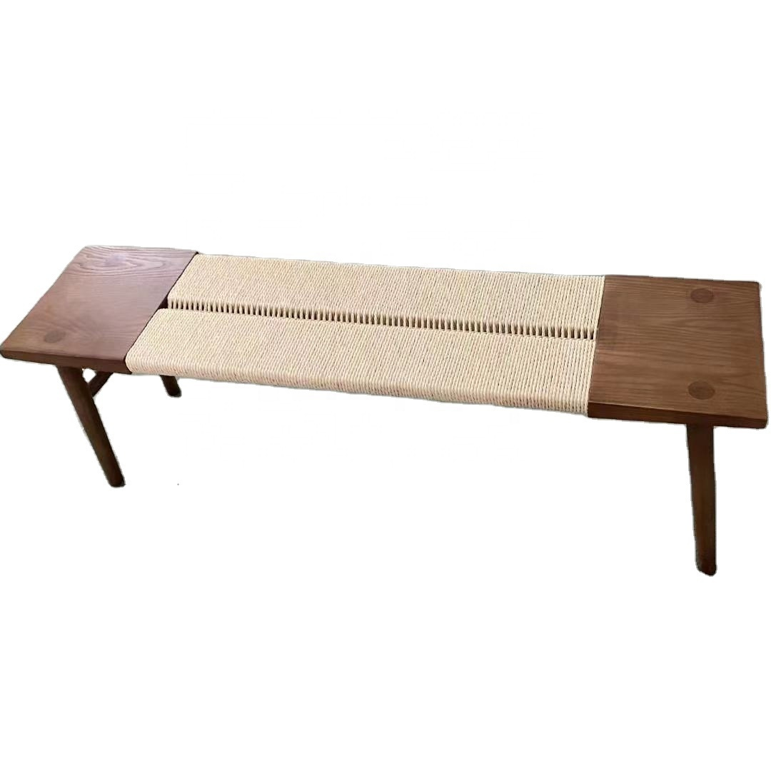 Nordic Contemporary Modern Wooden Outdoor Natural Rest Furniture Garden Park Gym Long Chair Solid Wood Woven Bench