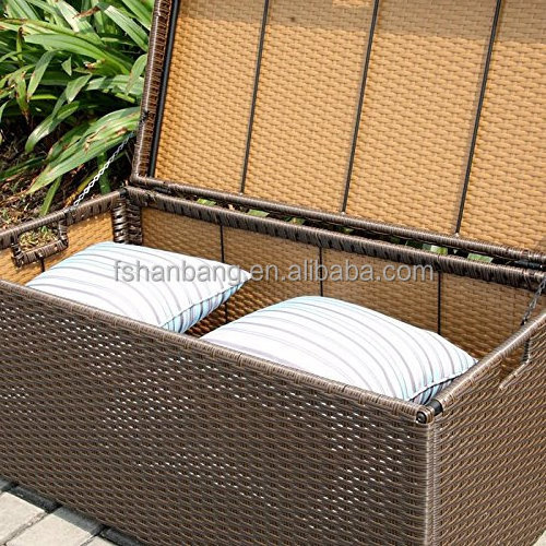 Wicker Patio Deck Pool Storage Box Chest Trunk Cushion Pillow Toy Bin Poolside Storing