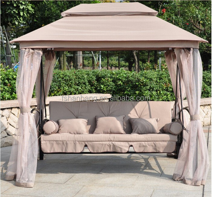 Luxury Two Function Three Seat Outdoor Gazebo Swing Chair Bed with mosquito net