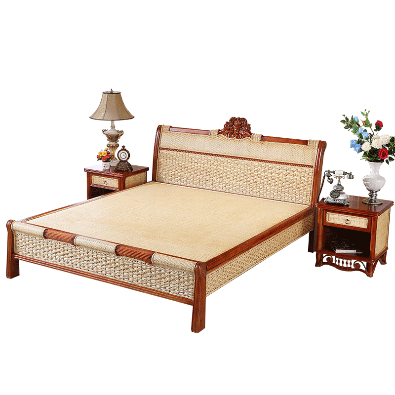 India Bedroom Set  Confortable Cane Wood Furniture Bed With Bed Stand