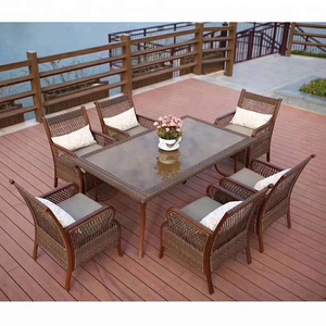 China Traditional Outdoor Patio Garden Furniture Rattan Wicker Dining Table Set 6 Chairs