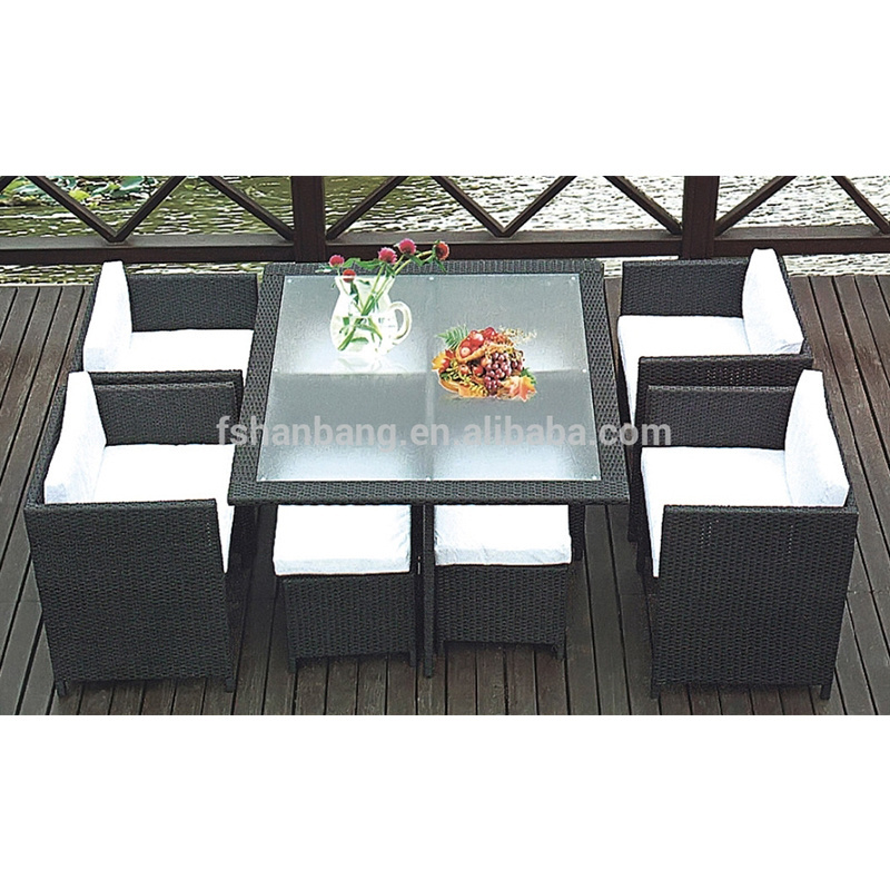 Space-saving Garden Rattan cube set table outdoor dining set