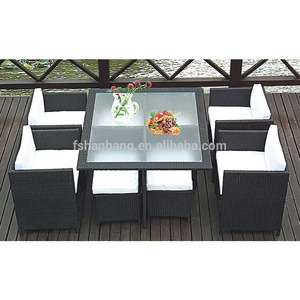 Space-saving Garden Rattan cube set table outdoor dining set