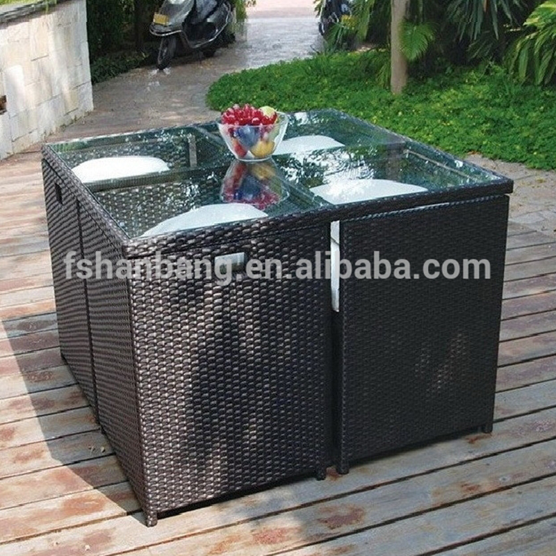 Space-saving Garden Rattan cube set table outdoor dining set