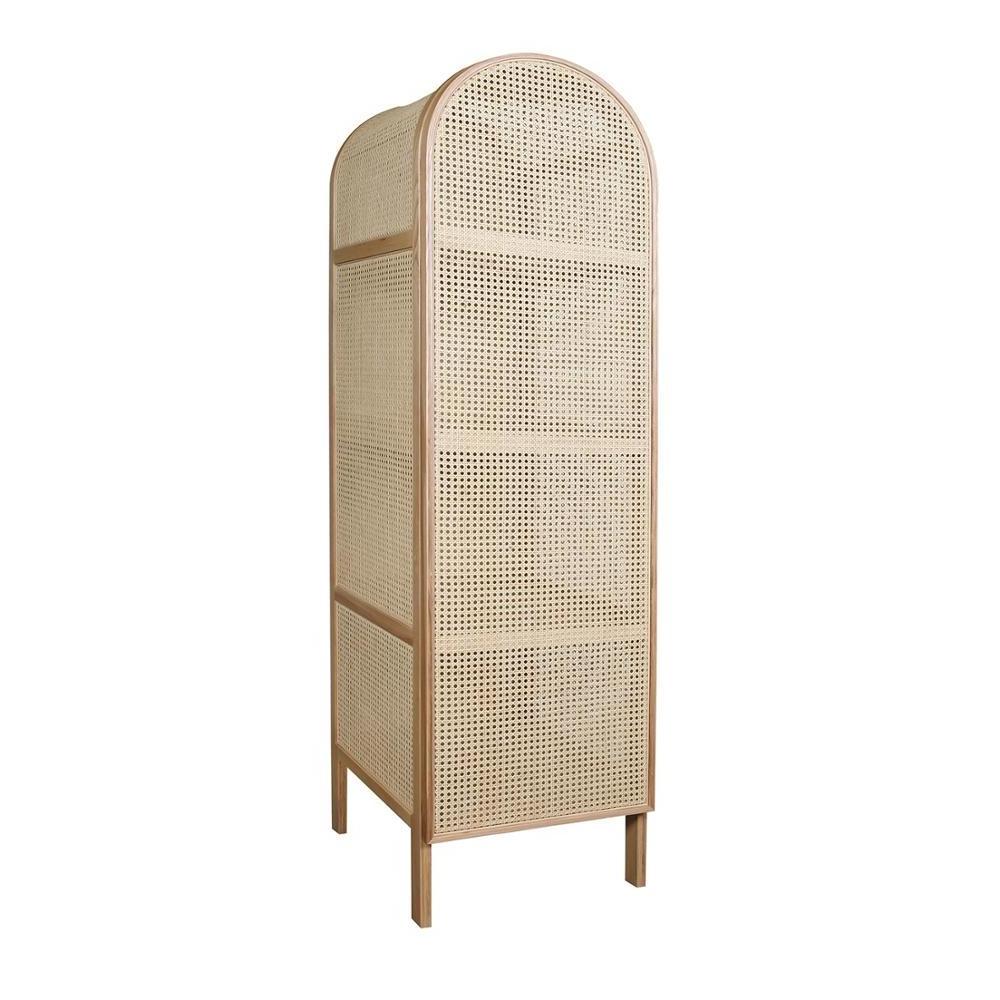 Nordic French Half Round 1 Door Rattan Cane Tall Wine Cabinet