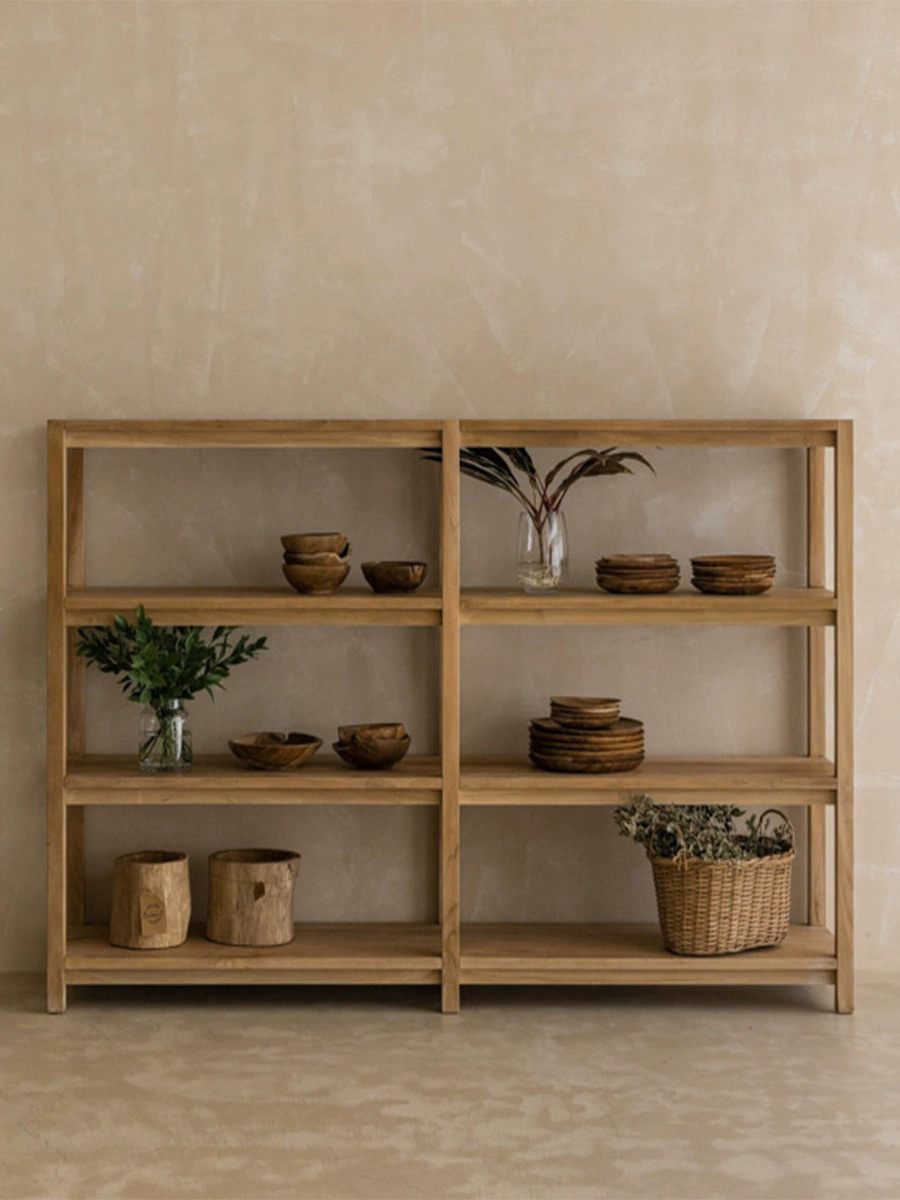 Scandinavian home all solid wood minimalist bookshelf shelves Japanese wabi-sabi wind floor one display shelves