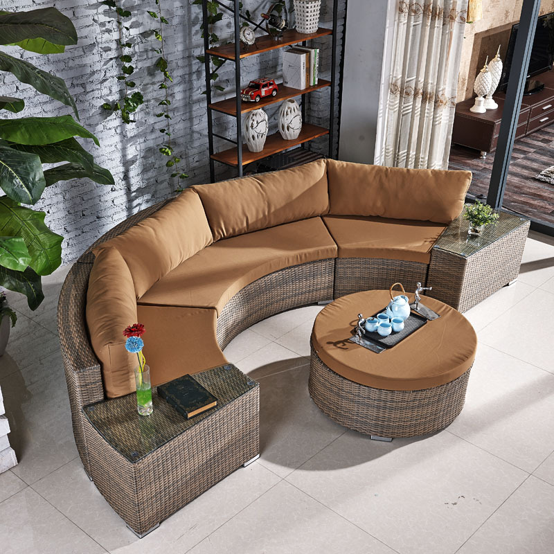 Outdoor Patio Sectional Semi Circle Woven Sofa Furniture Half Round Synthetic Rattan Sofa Sets