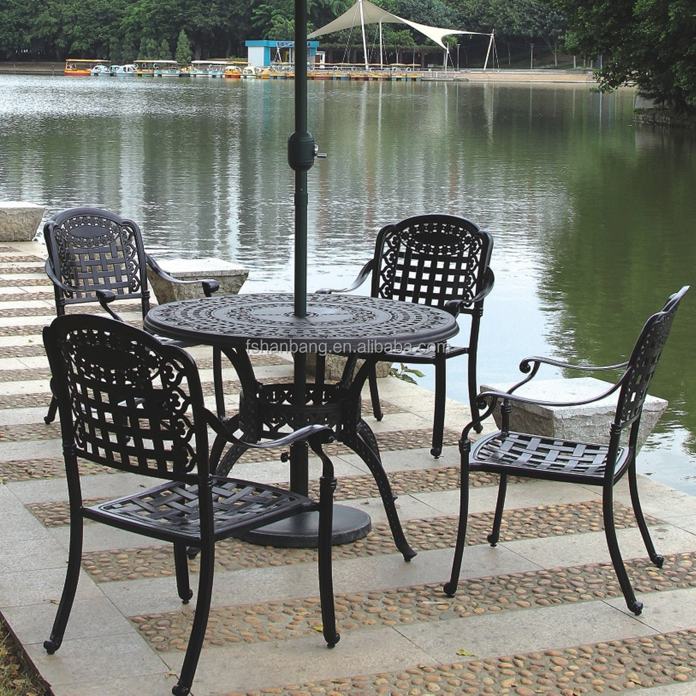 French Accent Round  Cast Aluminum Restaurant Dining table and chair furniture