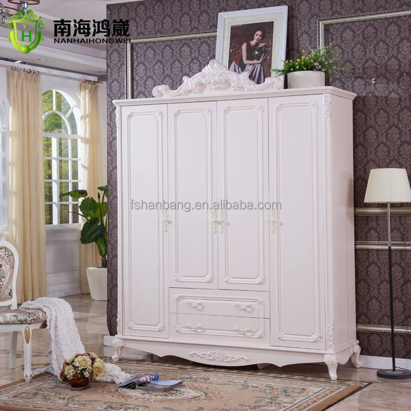 French Style Wooden New Flat Pack Classical Korean European Designs White MDF 3 4 Home Bedroom Furniture Set, Wedding Furniture