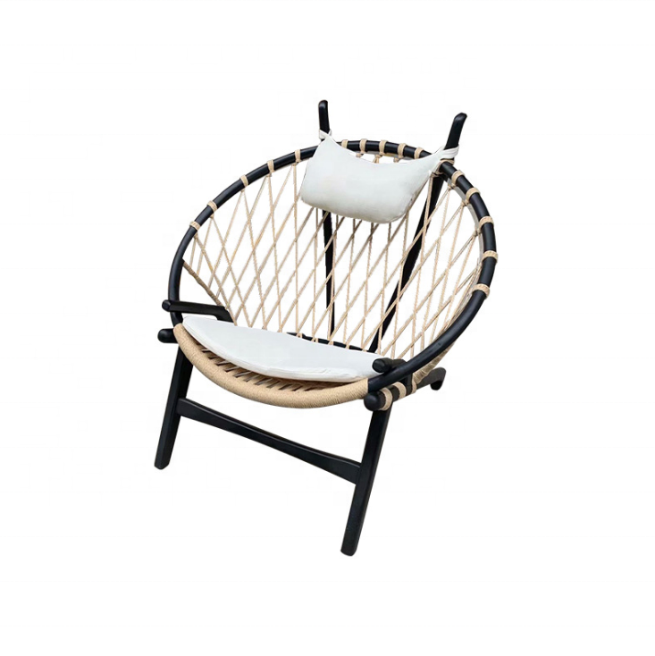 Modern Design Danish Hans Wegner Style Wicker Rattan Rope Wooden Living Room Furniture Lounge Mobilier Hoop Circle Chair