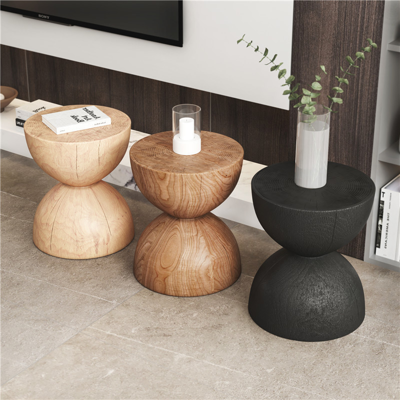 Solid wood block stool Nordic log edge a few stump decoration round living room home chair wooden end table