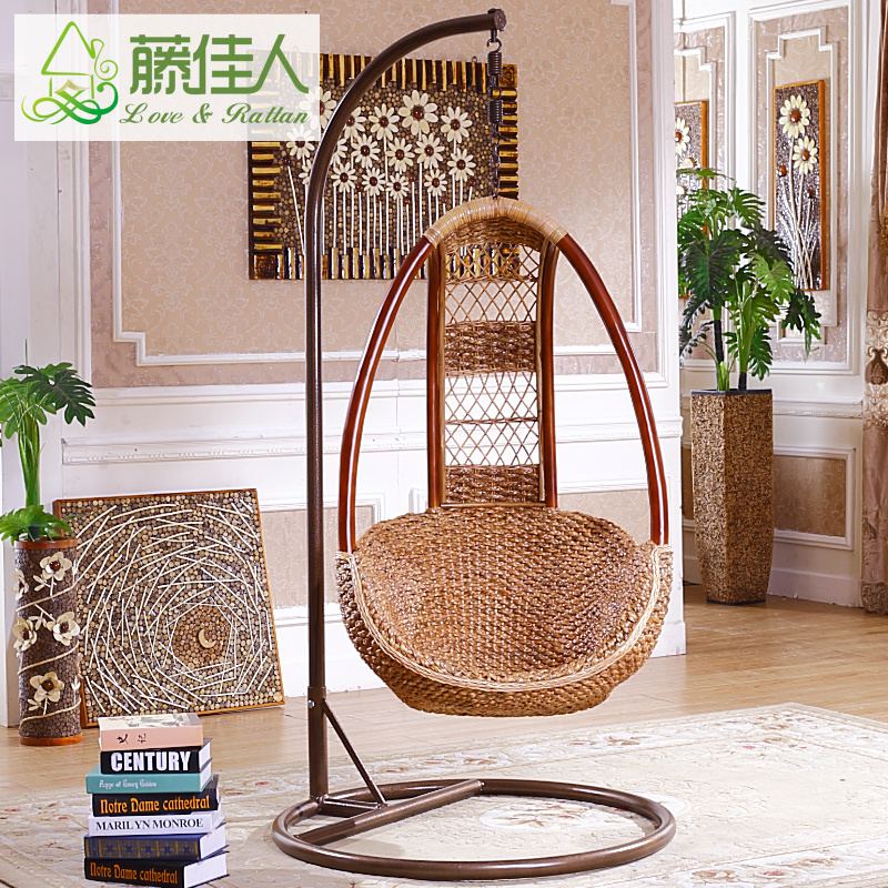 Indoor Natural Rattan Cane Wooden Hanging Pod Chair Swing