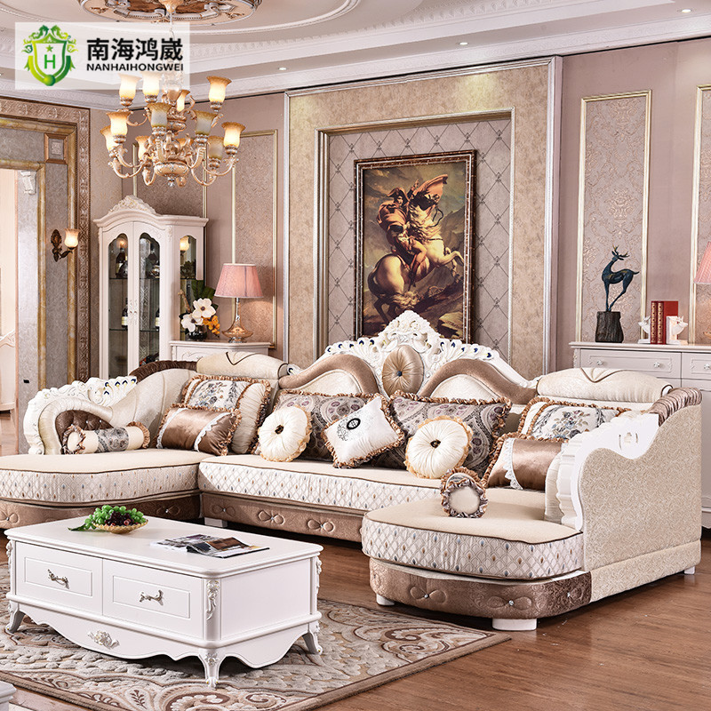 European French Style Antique Carved Wooden Fabric Living Room Sofa Furniture