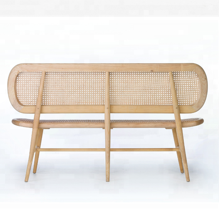 Modern Design Furniture Solid Wooden Natural Rattan Sheef Woven Chair Bench