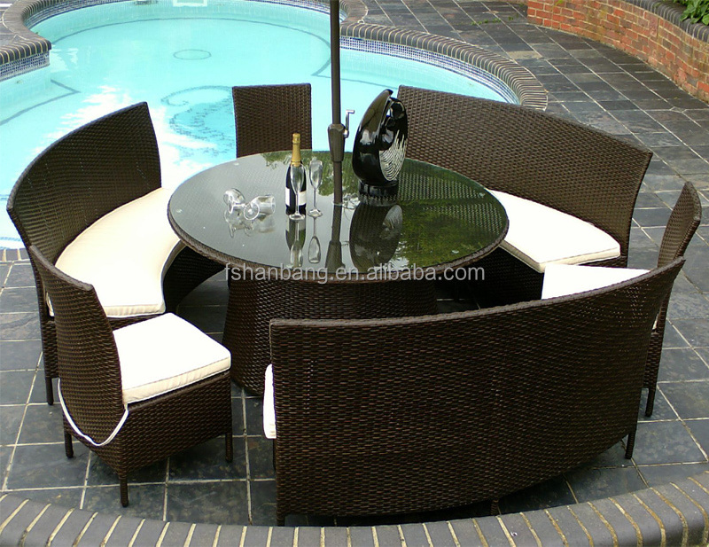 Hot Sale Outdoor Synthetic Resin Round 4,5,6,8,10,12 Seat Table Chairs Sofa Set Poly Rattan Garden Furniture