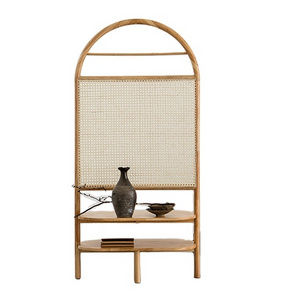 Modern creative design quality solid wood frame natural rattan woven removable shelf room divider screens