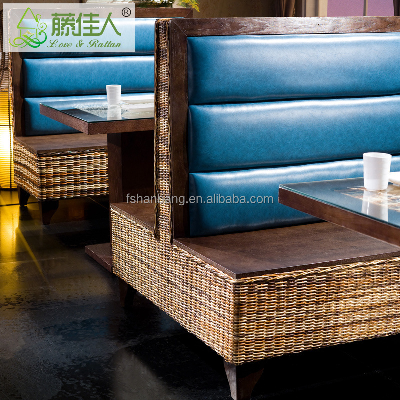 High Quality Double Designer Side Leather Upholstery Rattan Restaurant Booth Seating Sofa