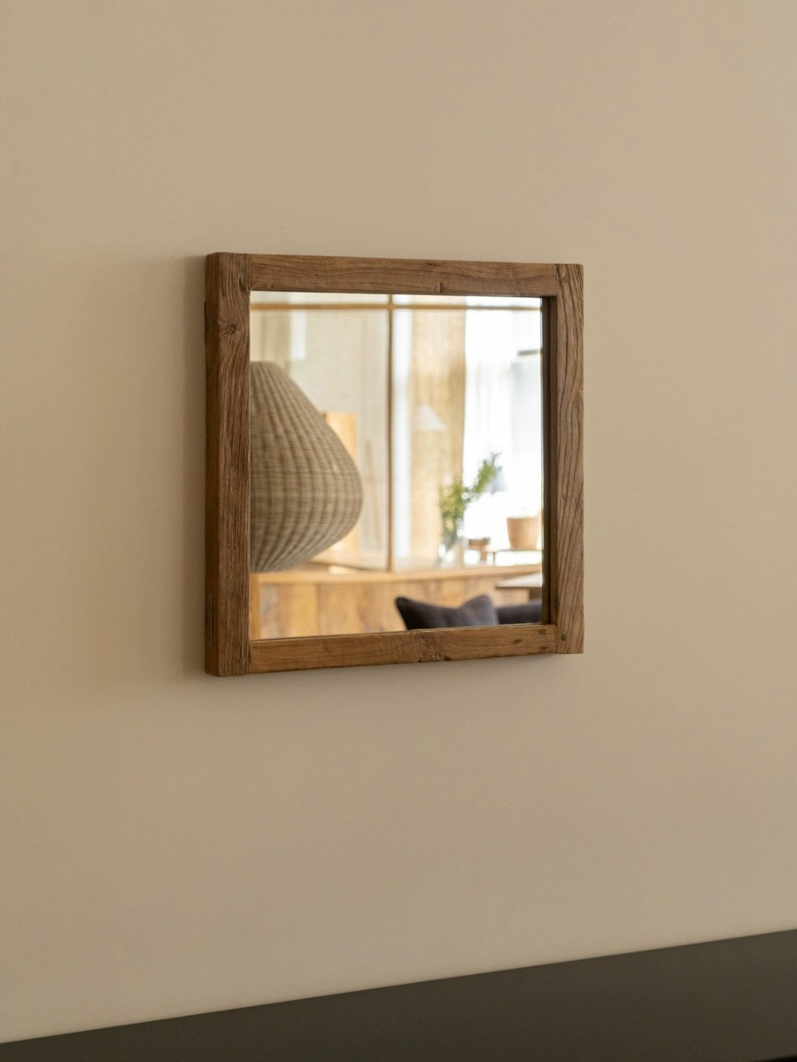 Household solid wood wall hanging makeup Japanese wabi-Sabi wind square porch home dressing mirror