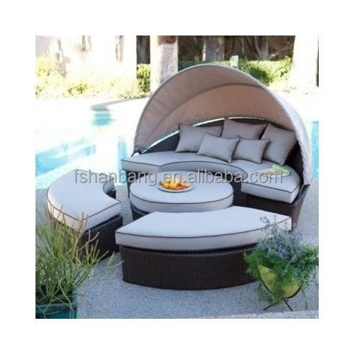 Outdoor daybed With wicker sectional canopy day bed Lounge Patio Deck Set Furniture