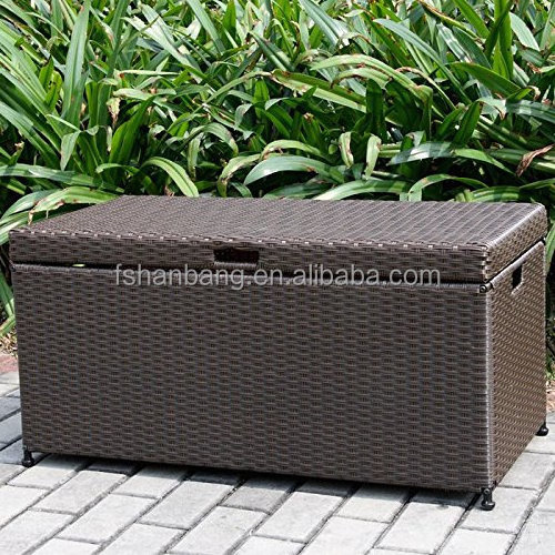 Wicker Patio Deck Pool Storage Box Chest Trunk Cushion Pillow Toy Bin Poolside Storing