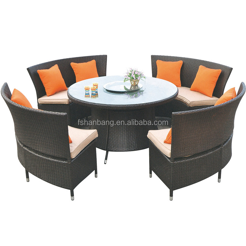 Hot Sale Outdoor Synthetic Resin Round 4,5,6,8,10,12 Seat Table Chairs Sofa Set Poly Rattan Garden Furniture