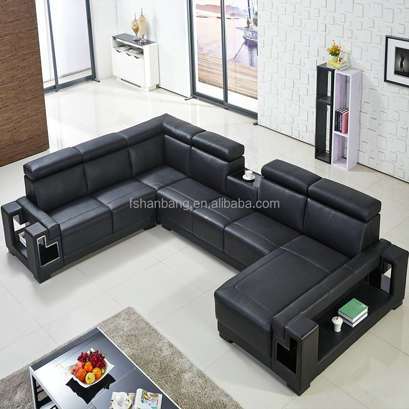 Living Room Furniture Guangzhou Black and White Leather Sectional Sofa Set