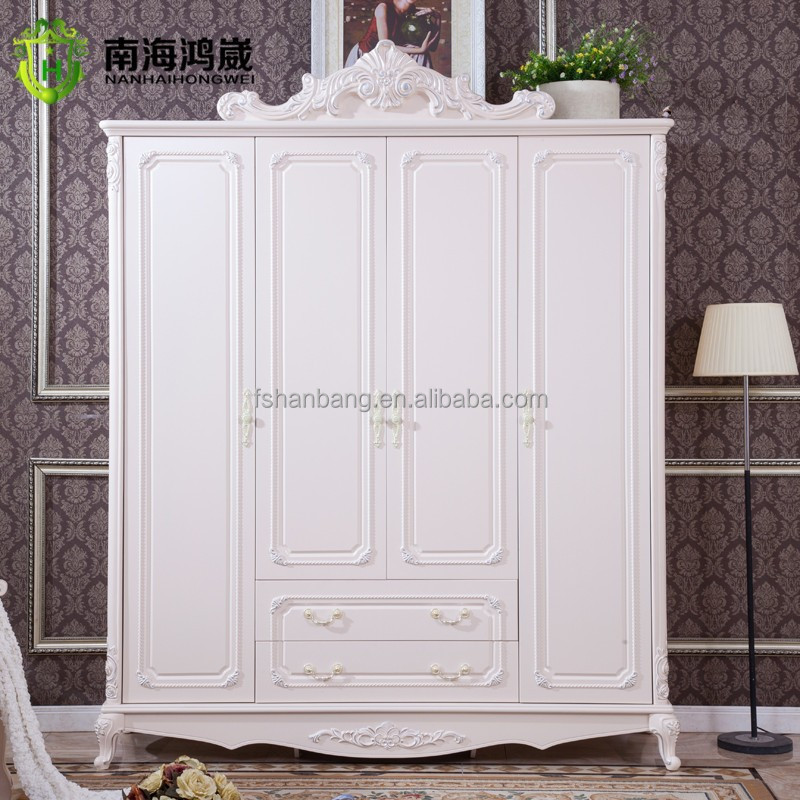 French Style Wooden New Flat Pack Classical Korean European Designs White MDF 3 4 Home Bedroom Furniture Set, Wedding Furniture