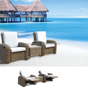 Personalized outdoor rattan reclining beach chair with footrest