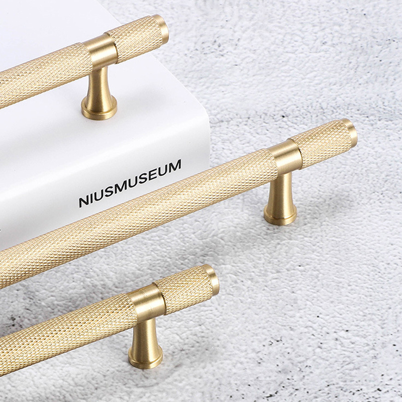 Europe and American style decorative knurled solid brass furniture cabinet T bar handle for drawer dresser cupboard pull